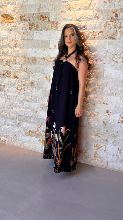 Vestido Longo Amarração POLI- Preto 6037