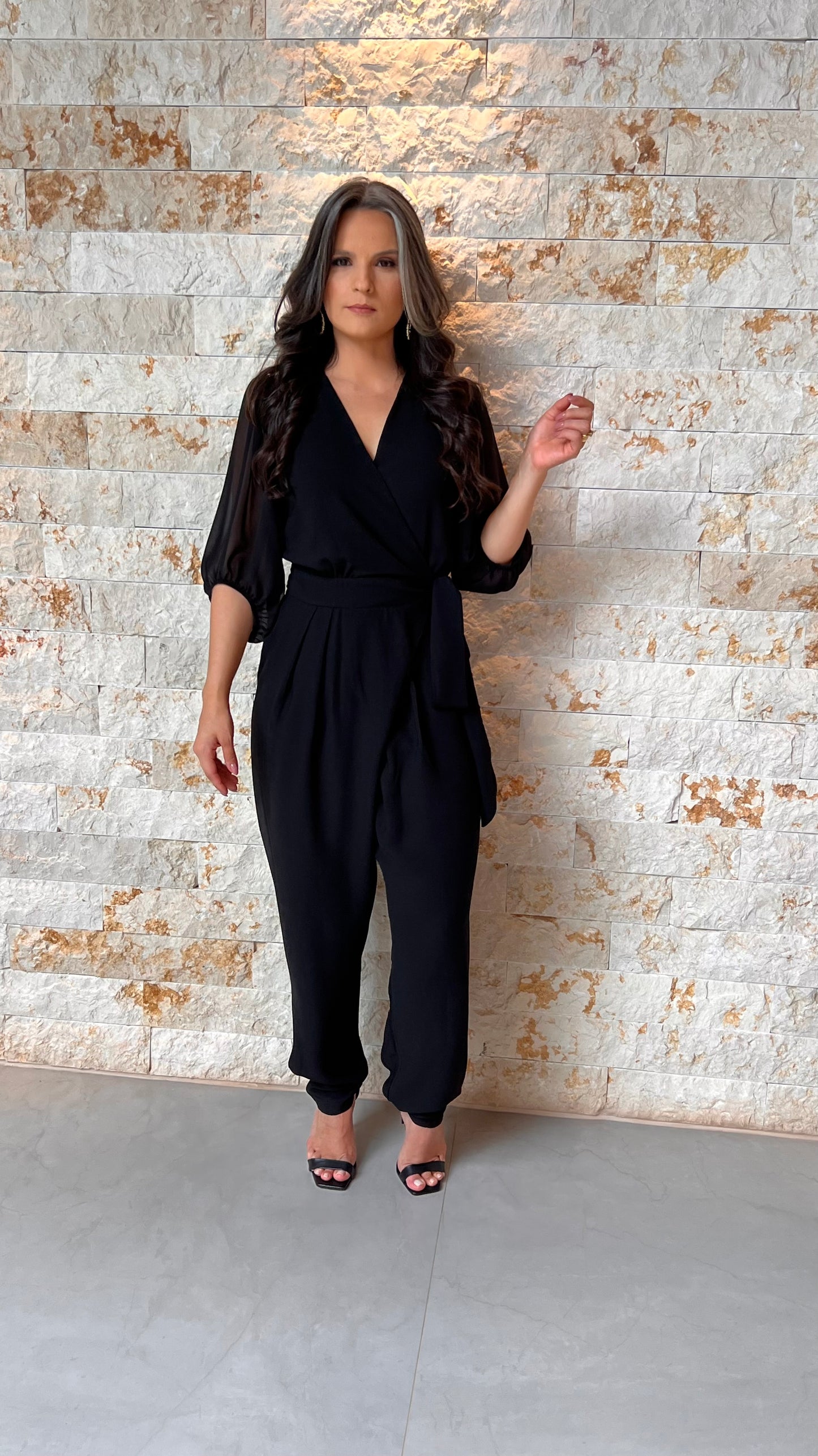 Macacão Amarração Cintura YU- Preto 6052