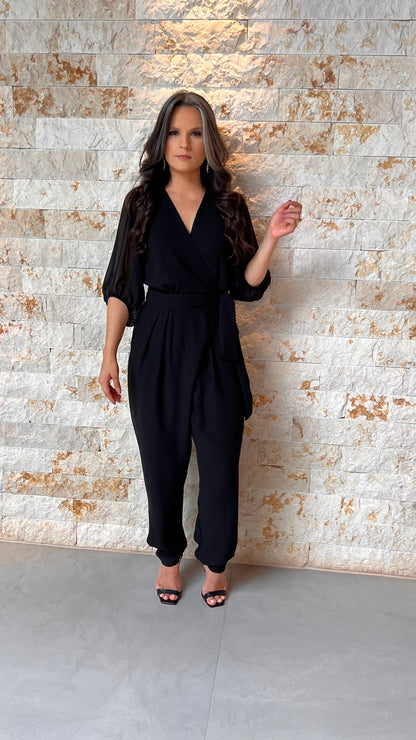 Macacão Amarração Cintura YU- Preto 6052