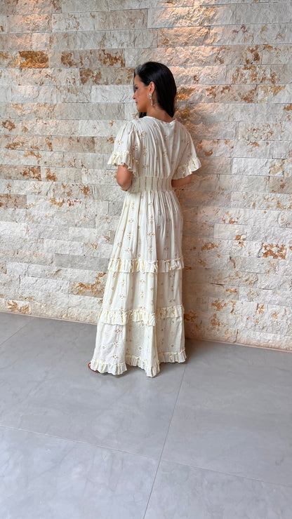 Vestido Longo Boho Poli Bicalho- Branco