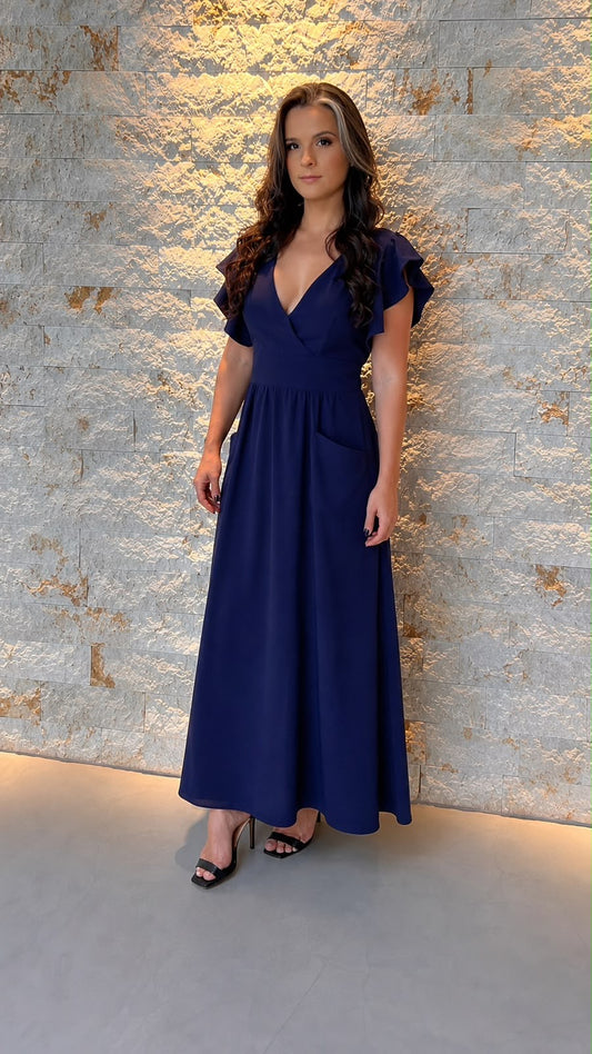 Vestido Midi Jabo Mango VIDI- Azul Marinho 6063
