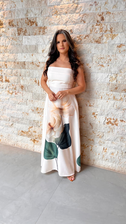 Vestido Longo Tomara Que Caia Flor POLI- Nude 6045