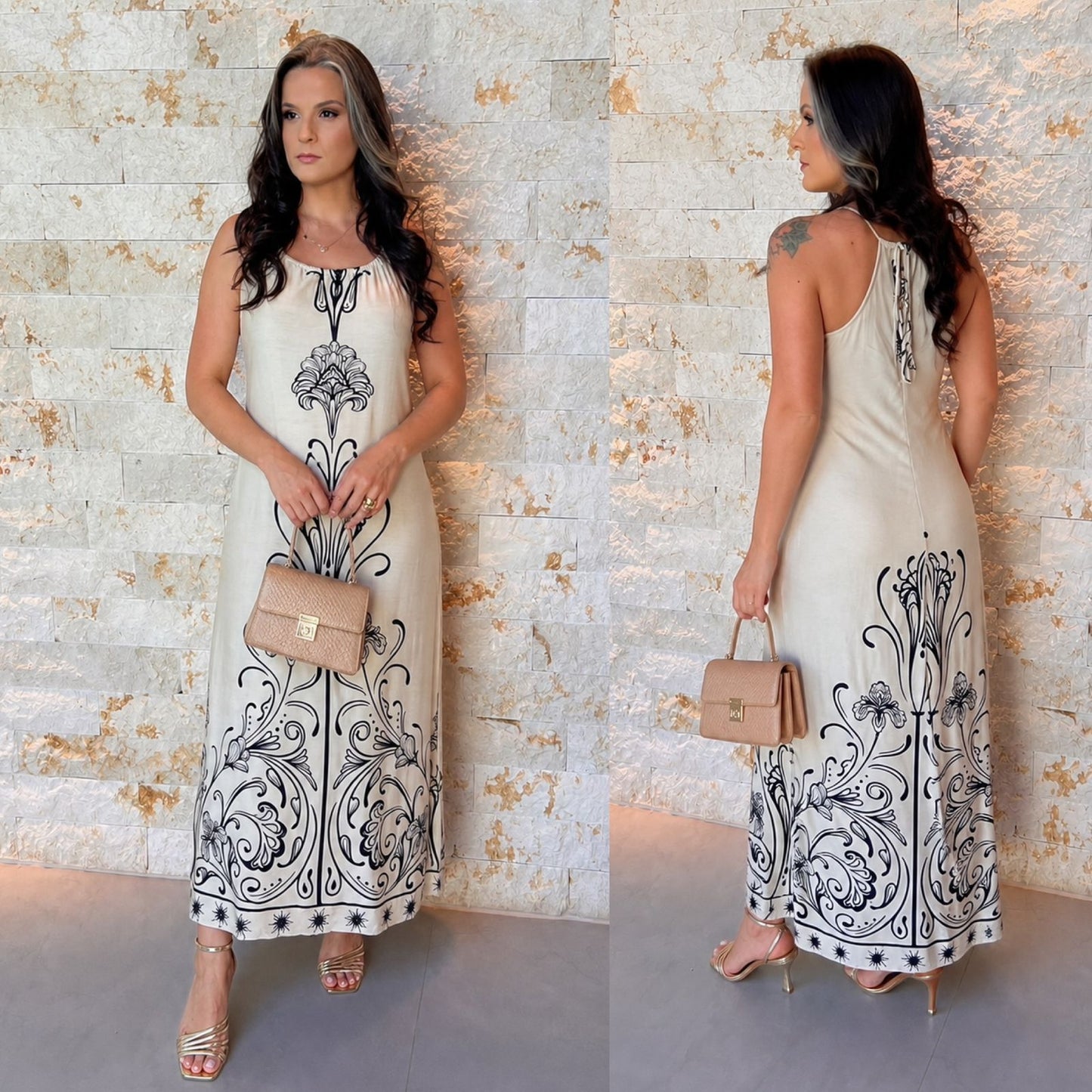 Vestido Midi Alcinha Arabesco PIS- Estampado 6039