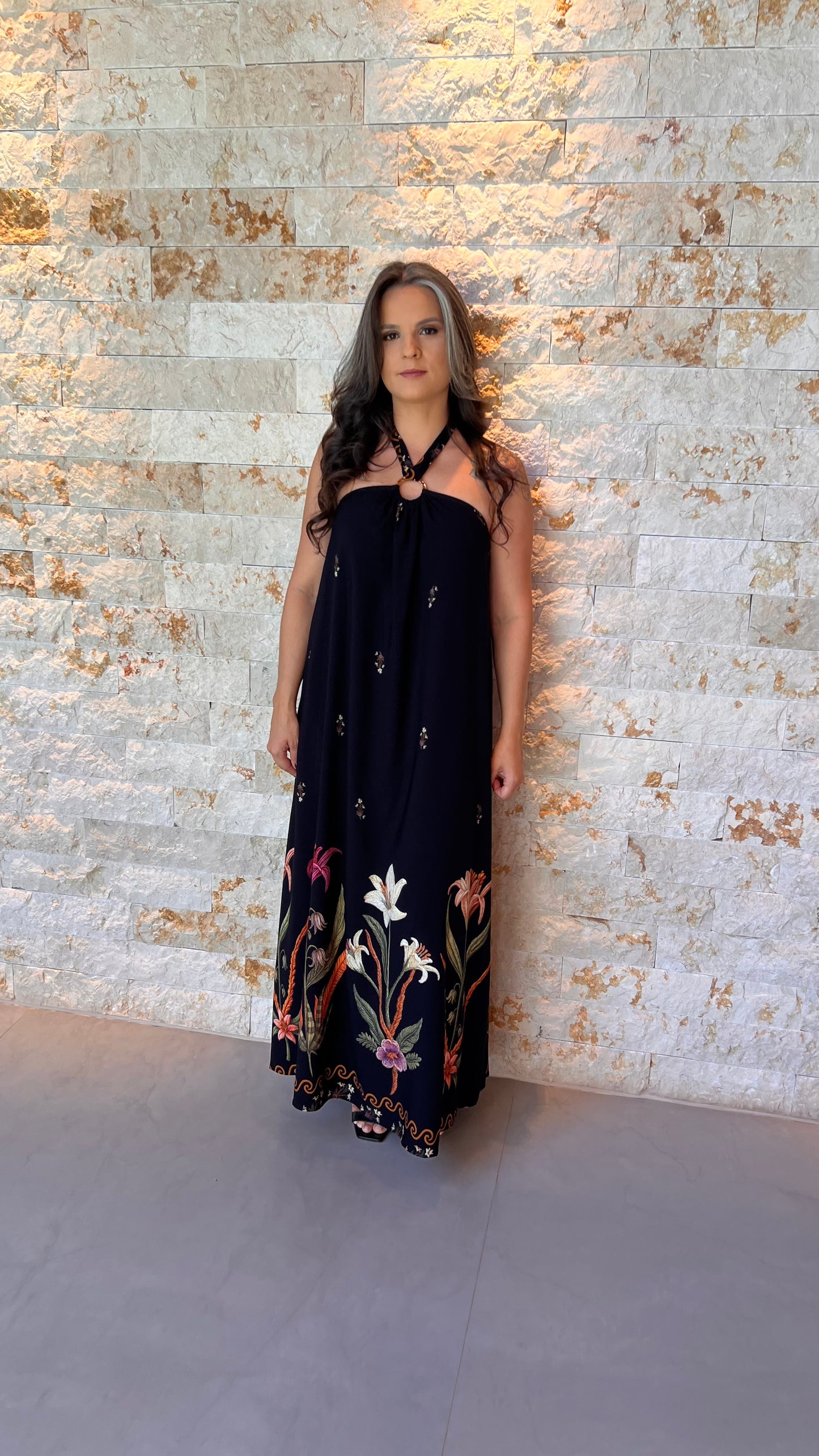 Vestido Longo Amarração POLI- Preto 6037