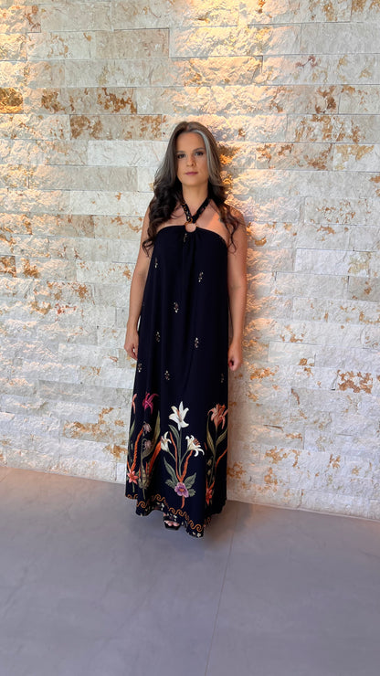 Vestido Longo Amarração POLI- Preto 6037