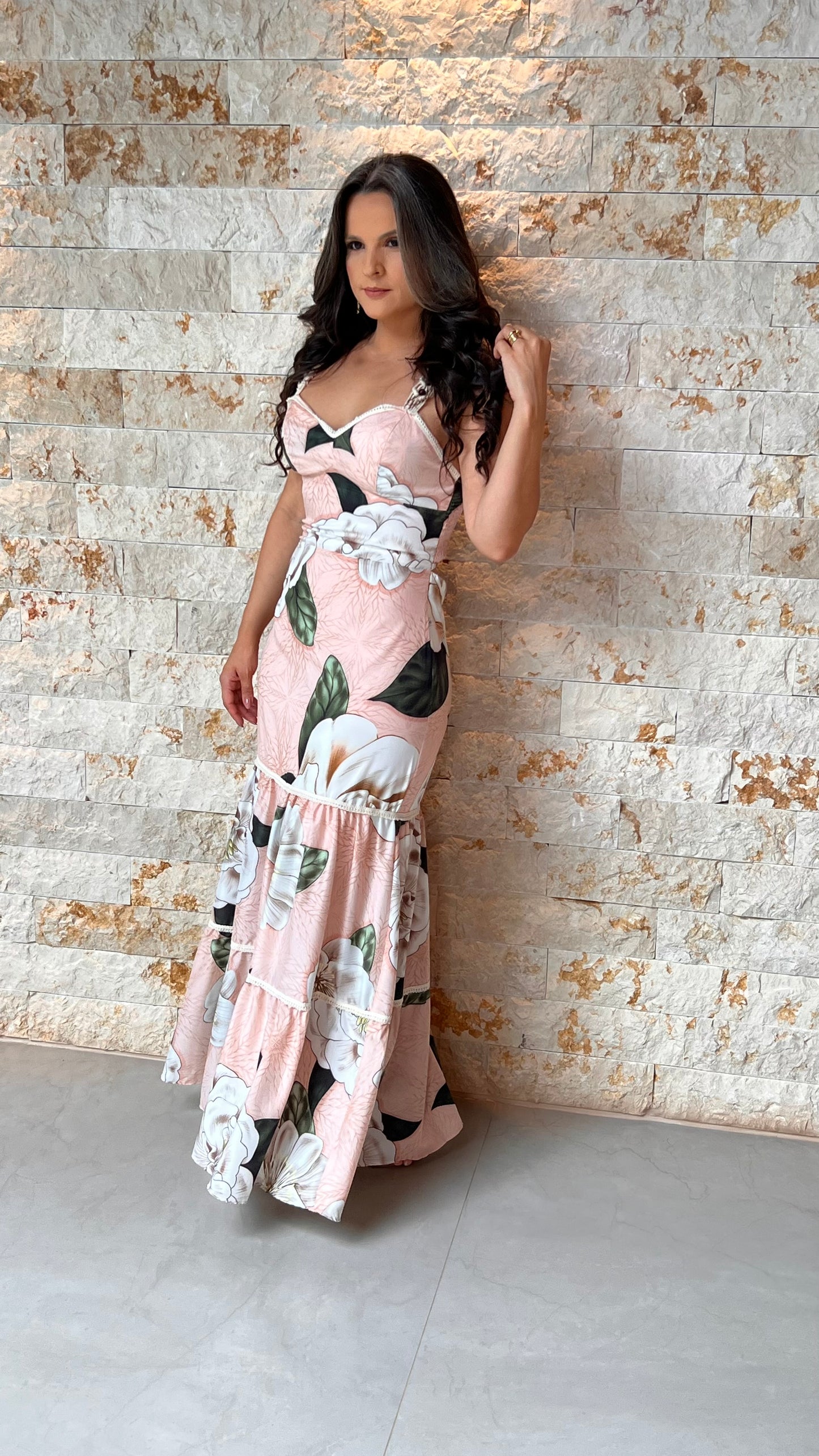 Vestido Longo Alça Macramé FRAN- Estampado 6054