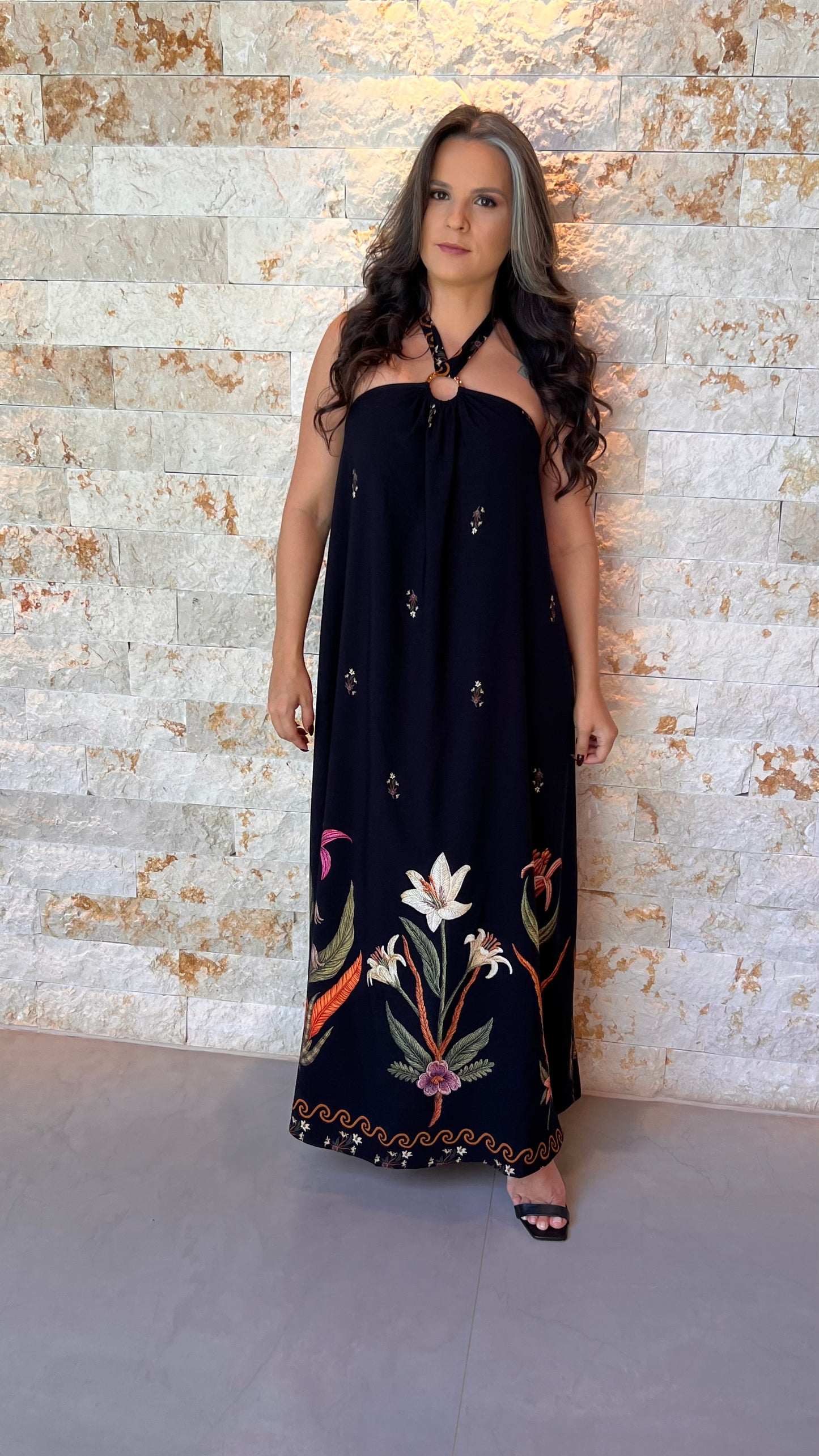 Vestido Longo Amarração POLI- Preto 6037