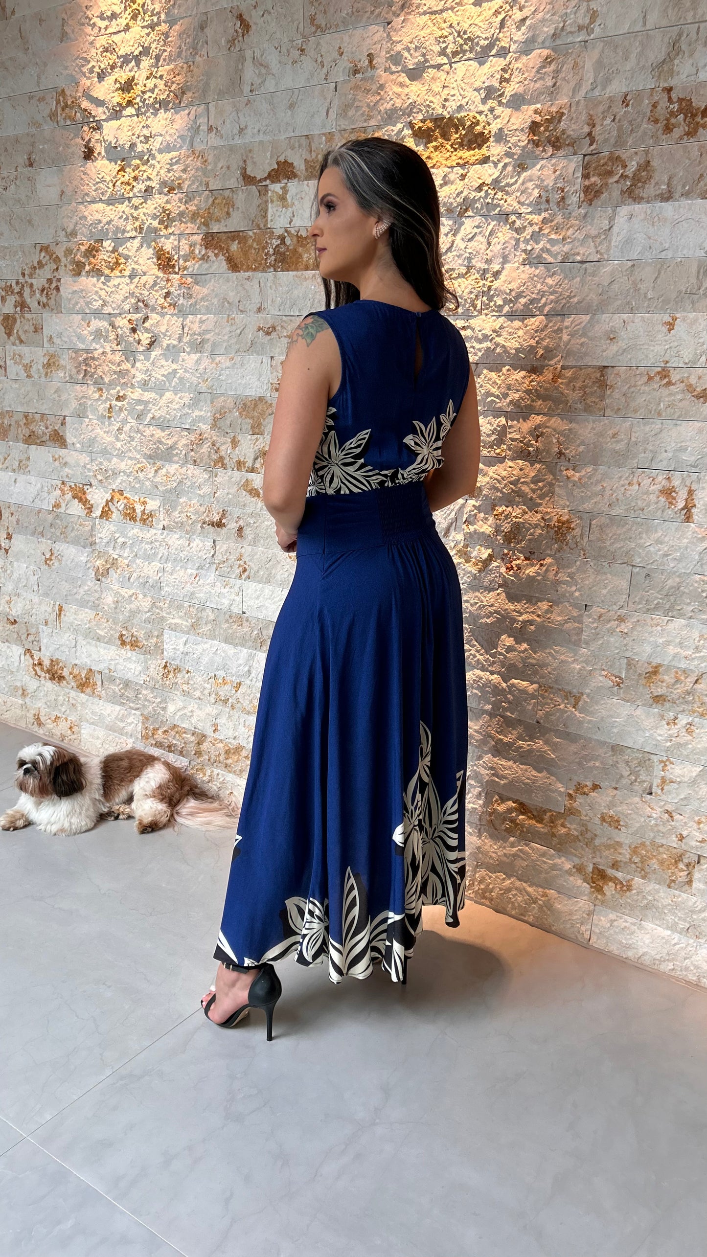 Vestido Midi Pala PIS - Estampado Azul 5380