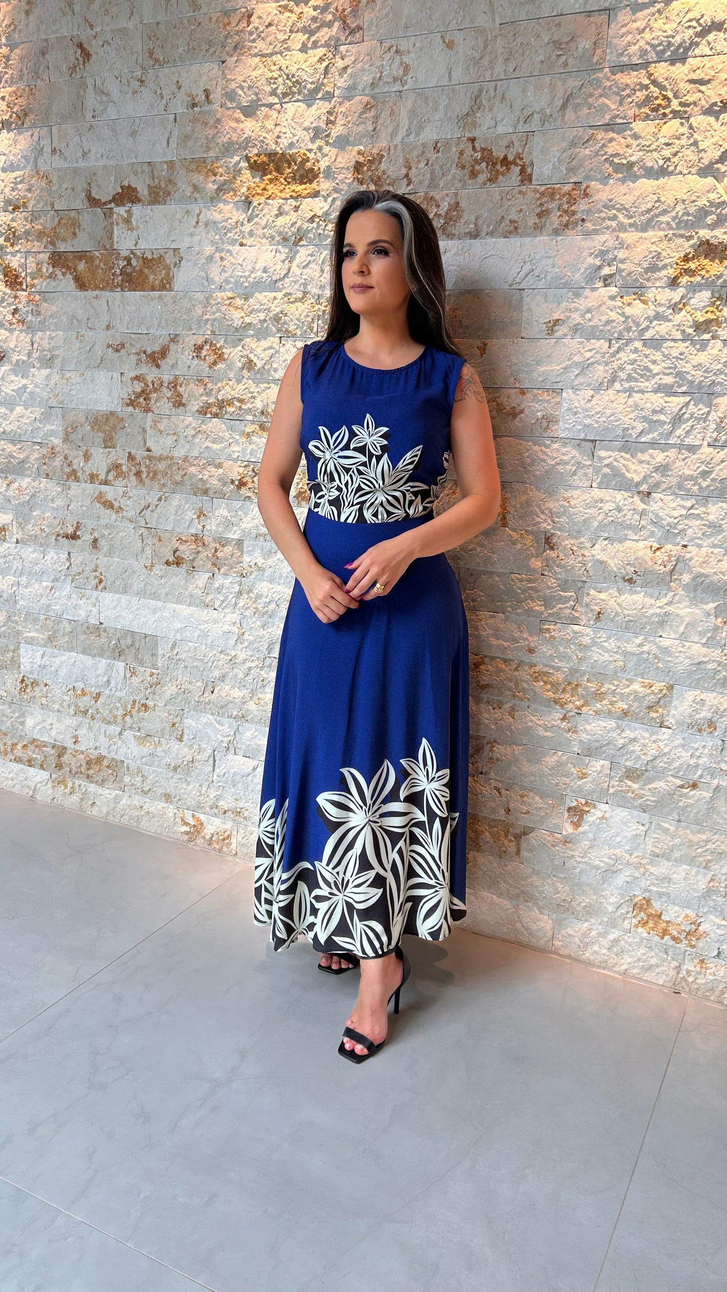 Vestido Midi Pala PIS - Estampado Azul 5380