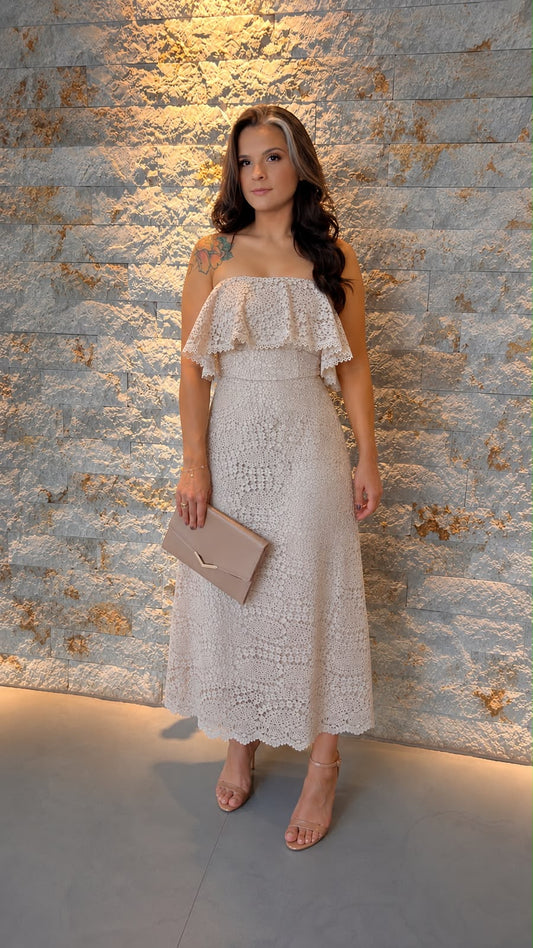 Vestido Midi Ombro a Ombro - Nude/ Champagne 4892