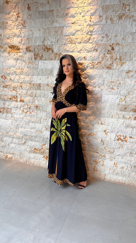 Vestido Longo Coqueiro Soli Manga POLI- Estampado 5964