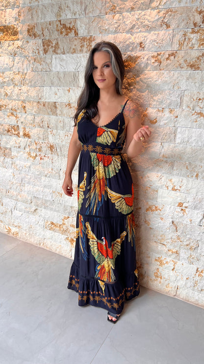 Vestido Longo Arara Vermelha ARTE - Estampado 5522