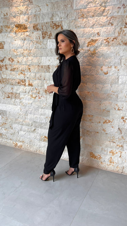 Macacão Amarração Cintura YU- Preto 6052