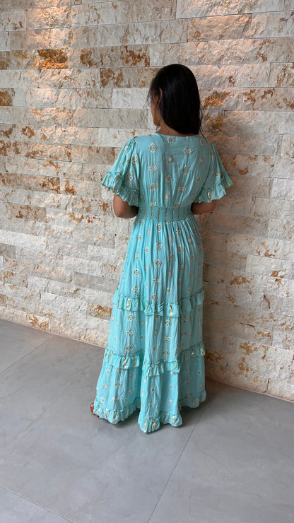 Vestido Longo Boho Poli Bicalho- Azul