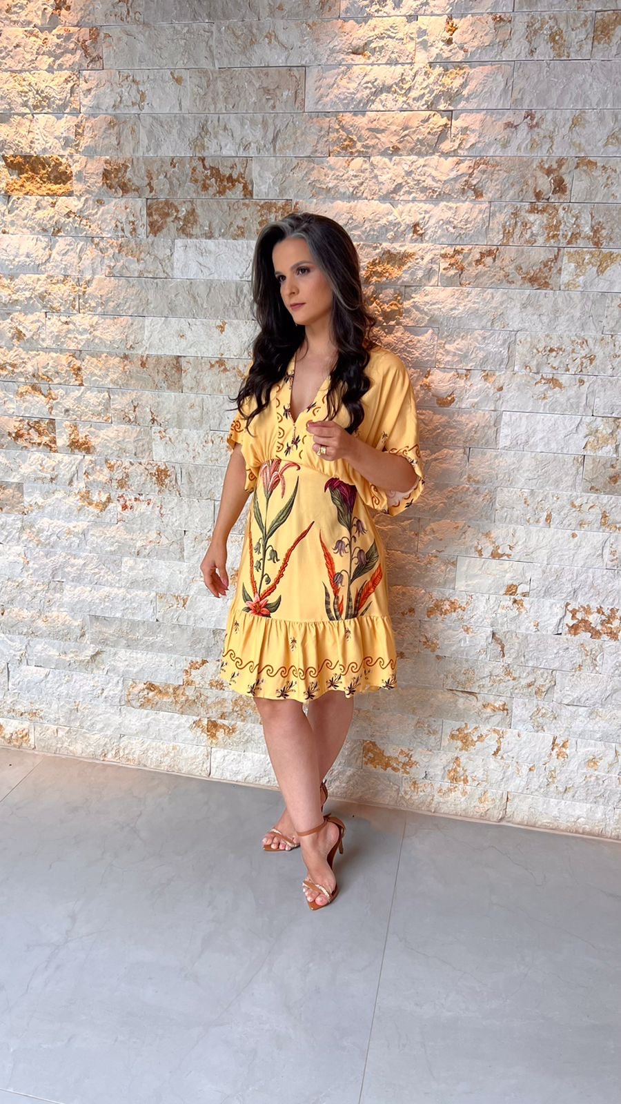 Vestido Curto Babado POLI- Amarelo 6033