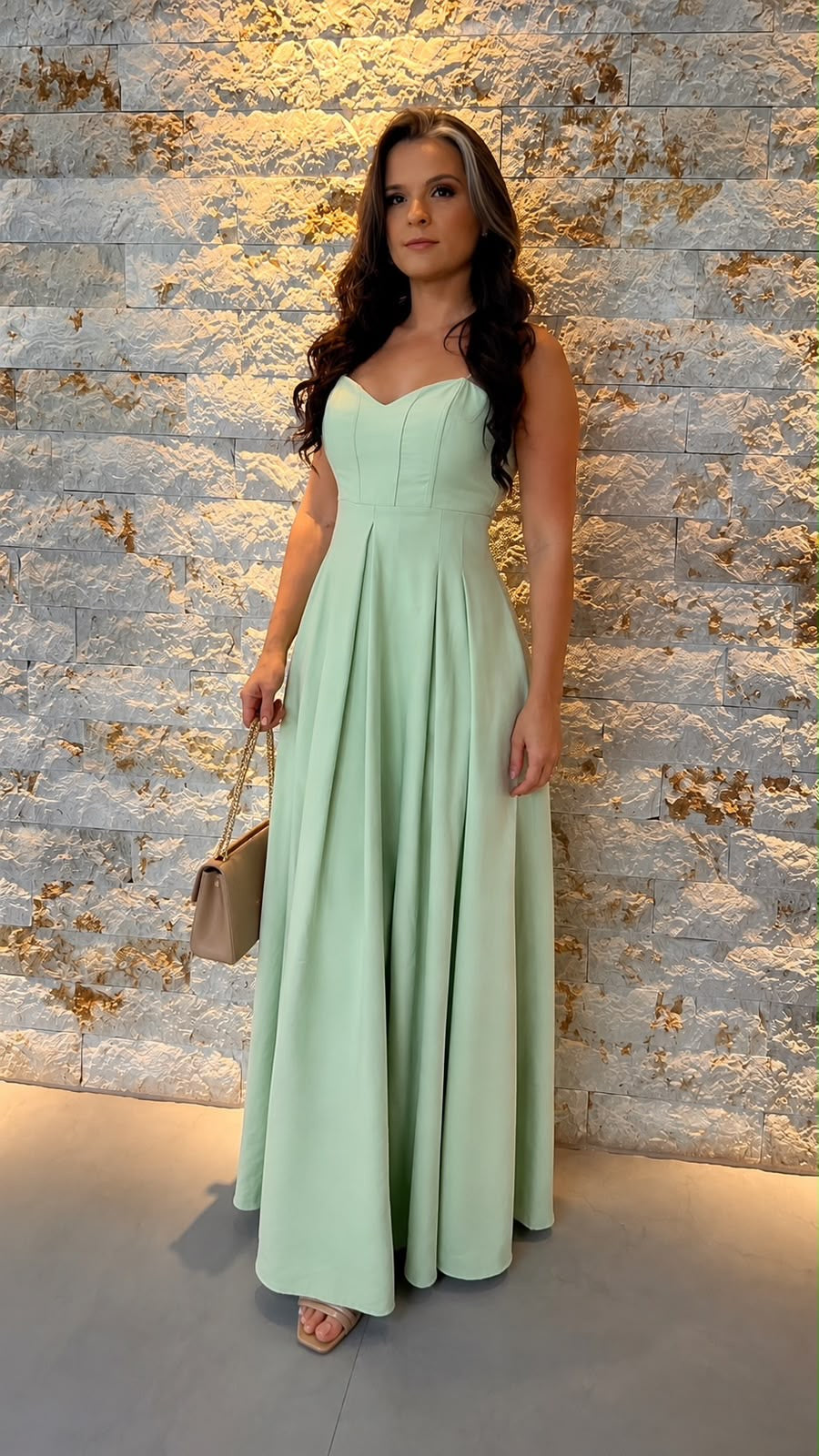 Vestido Longo Pregas Cintura VIDI- Verde 6092