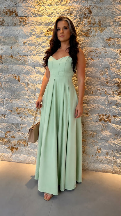Vestido Longo Pregas Cintura VIDI- Verde 6092