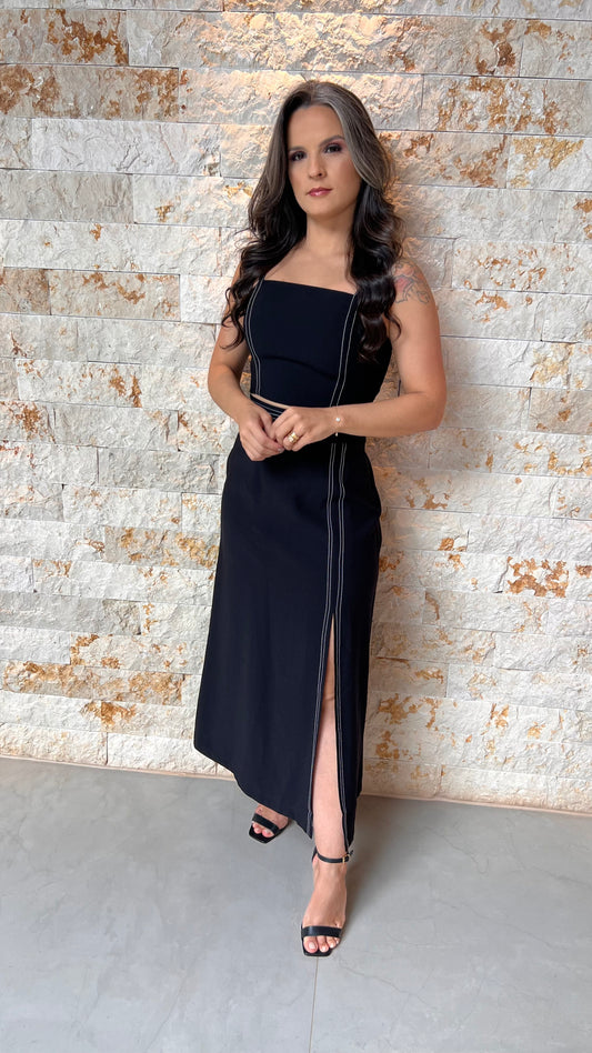 Conjunto Saia cropped Pespontada JEN- Preto 5973