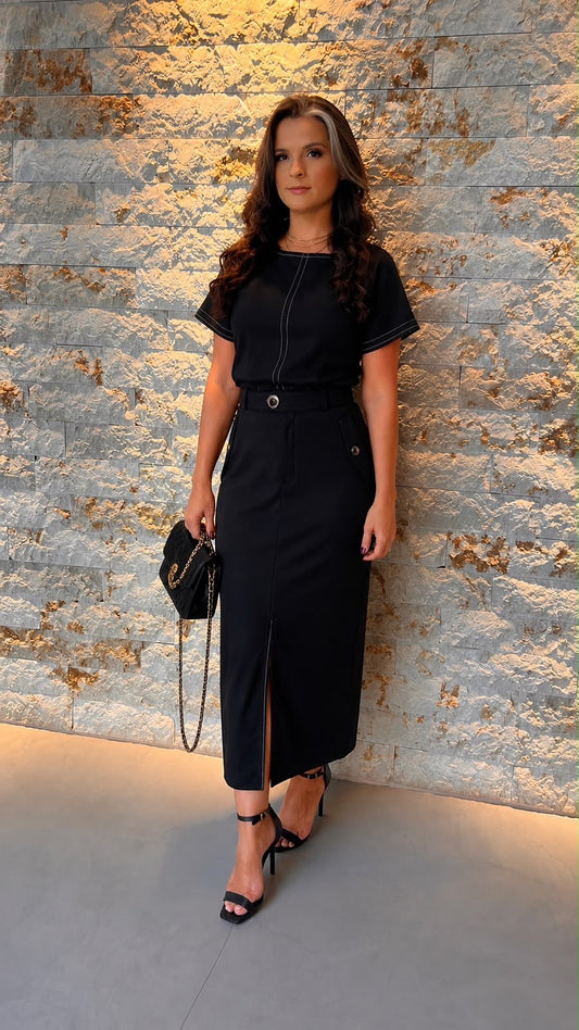 Conjunto Saia e Blusa Botão PIS- Preto 5595