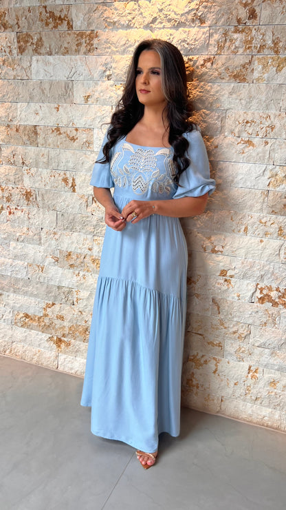 Vestido Midi Manga Tucano POLI- Azul 5975