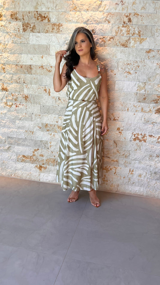 Conjunto Saia Midi Fivela Blusa Alcinha PIS- Estampado 6038