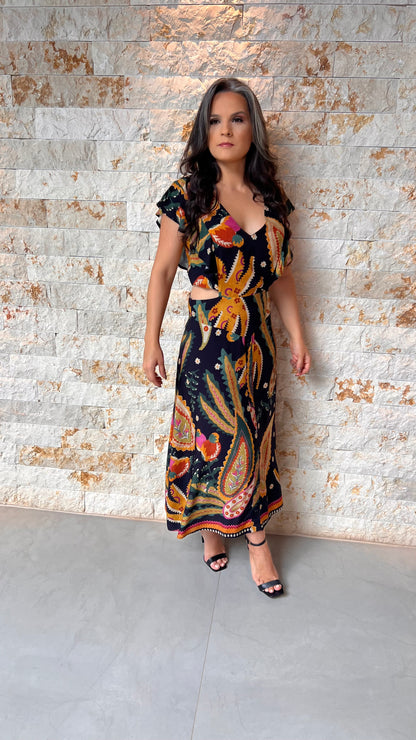 Vestido Midi Vazado Lateral RIO- Estampado 6000