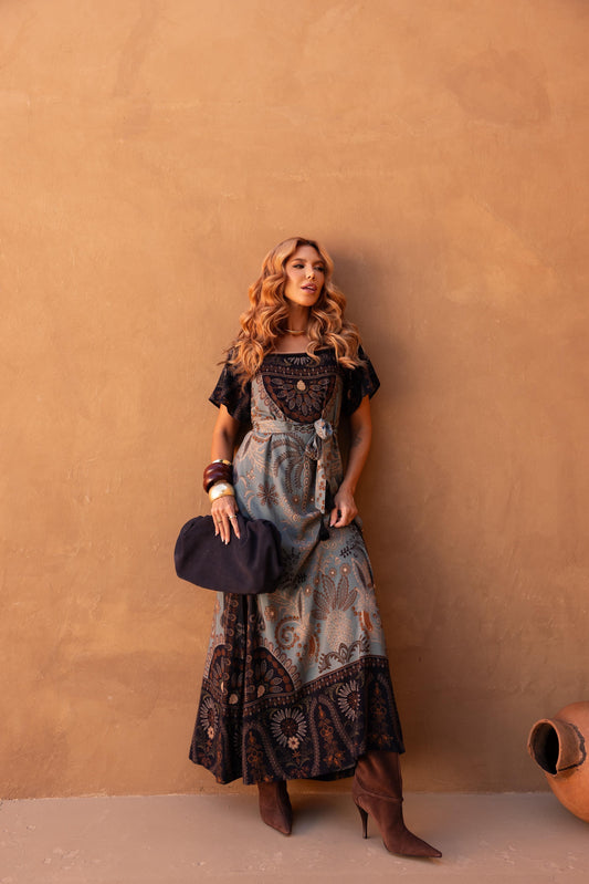 Vestido Longo Faixa Esoterico ARTE- Estampado 5861