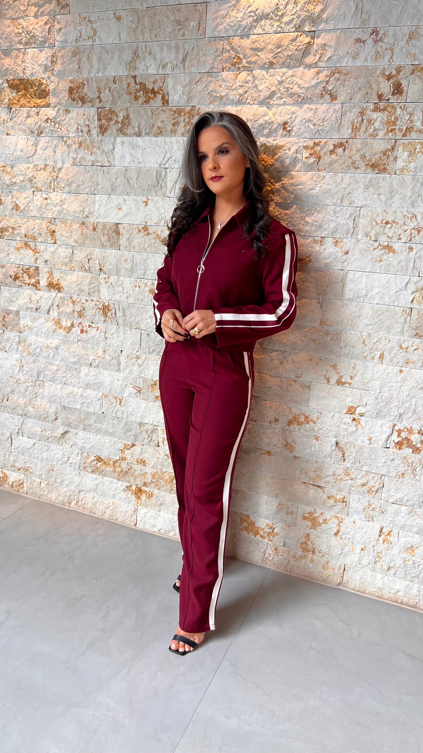 Conjunto Calça e Jaqueta Ziper- Marsala 5725
