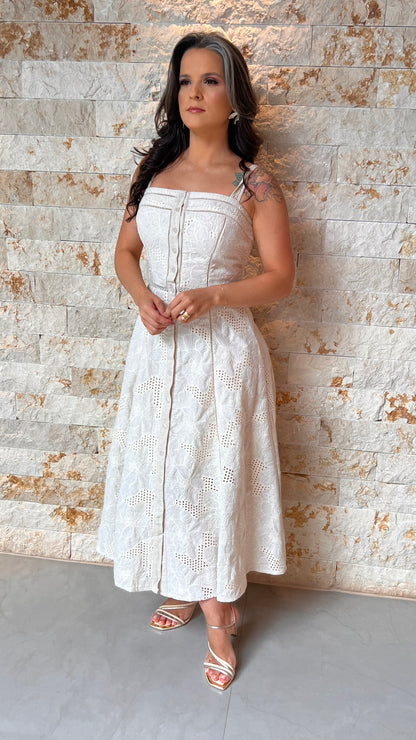 Vestido Midi Tec Trabalhado PIS- Cru 5961