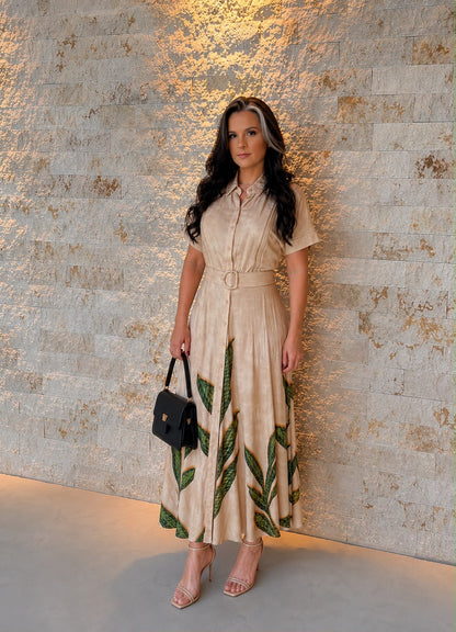 Vestido Midi Cinto Folhagem PIS - Estampado 5369