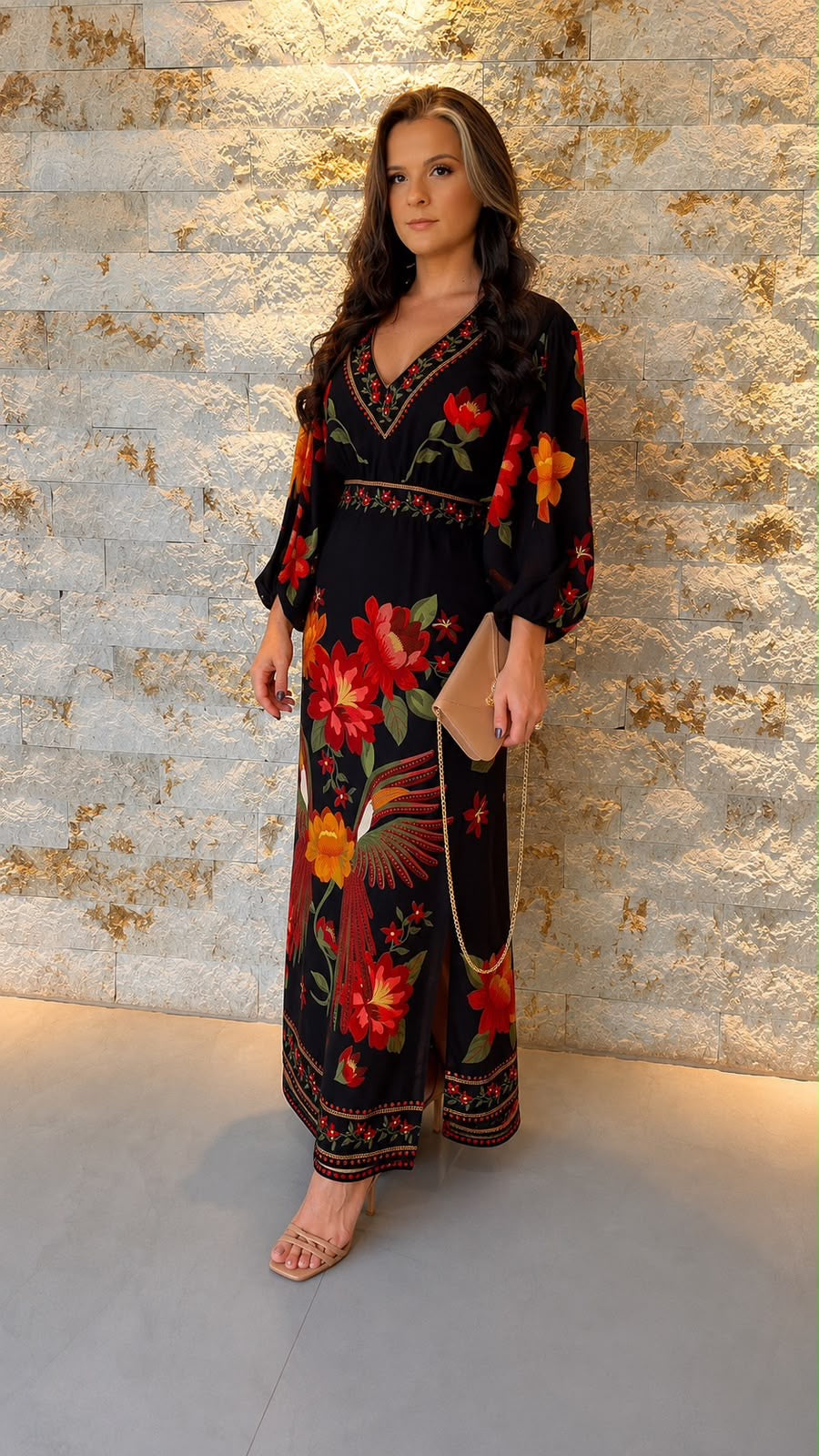 Vestido Midi Decote  V ARTE- Estampado 6208