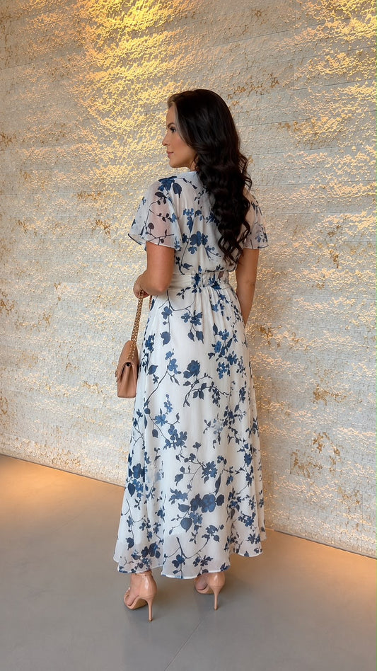Vestido Midi Tule Babado Manga PIS