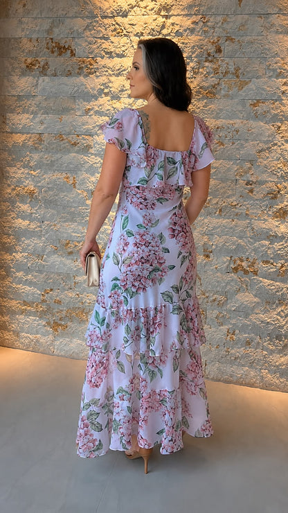 Vestido Midi Chiffon Flowers PIS- Estampado 5950
