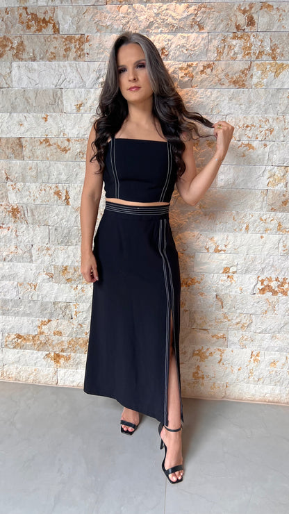 Conjunto Saia cropped Pespontada JEN- Preto 5973