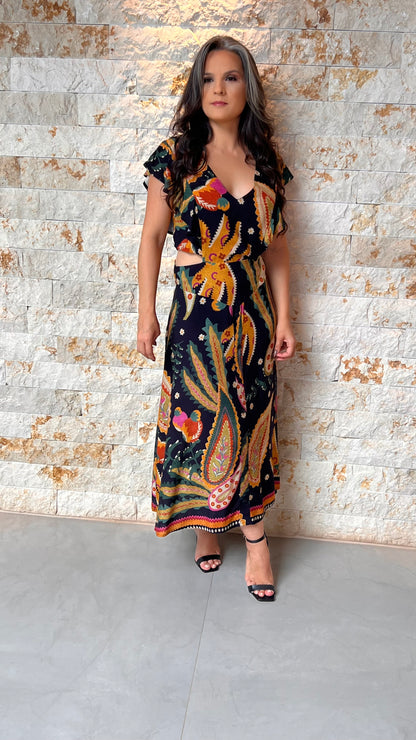 Vestido Midi Vazado Lateral RIO- Estampado 6000