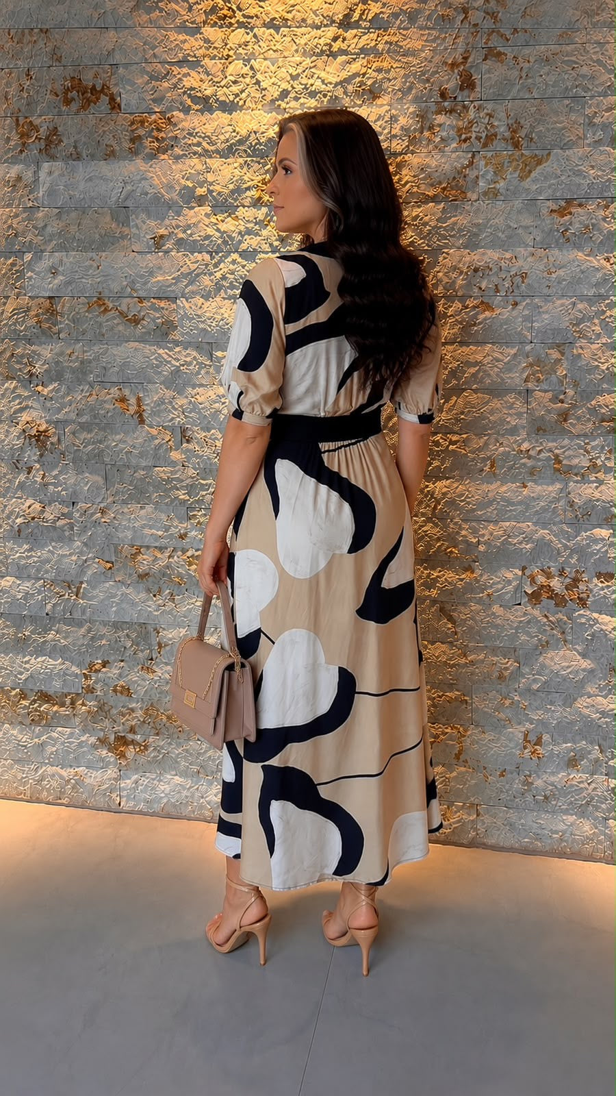 Vestido Mid Dec V Detalhe Preto PIS- Estampado 6160