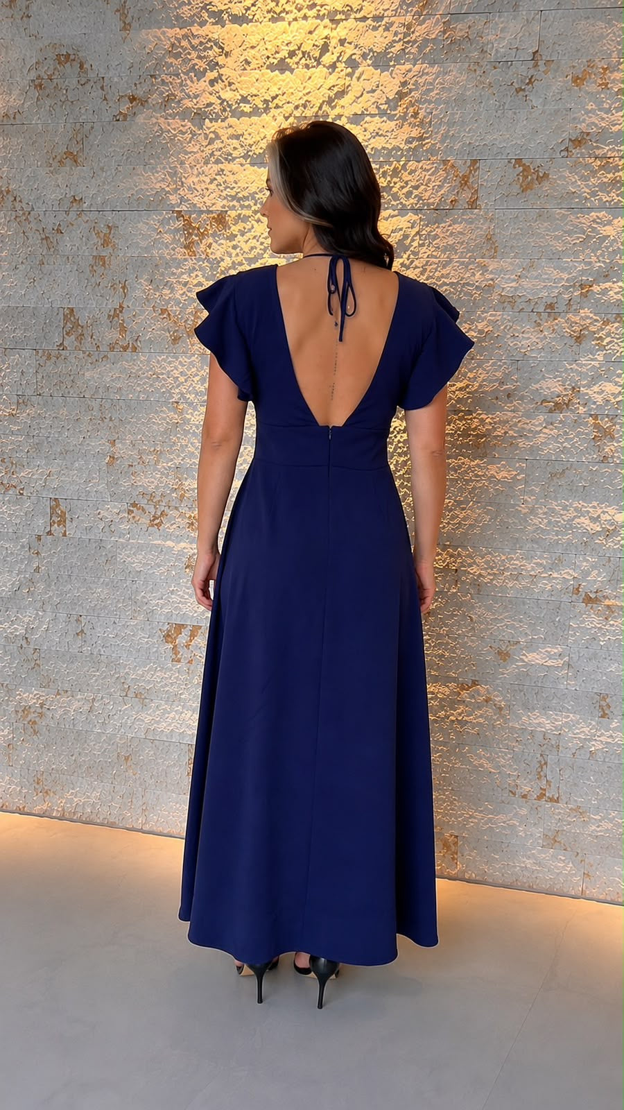 Vestido Midi Jabo Mango VIDI- Azul Marinho 6063