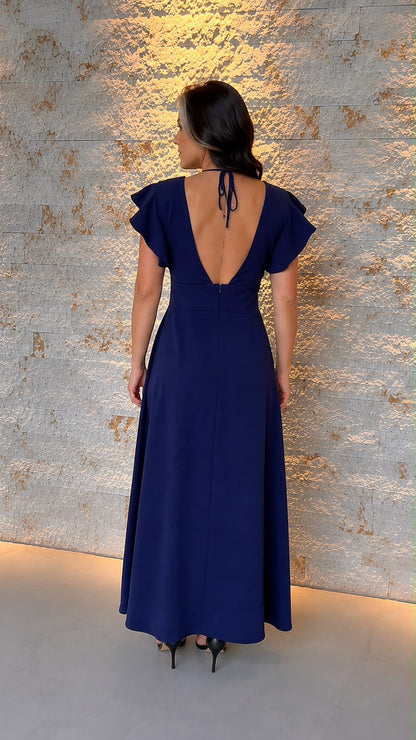 Vestido Midi Jabo Mango VIDI- Azul Marinho 6063