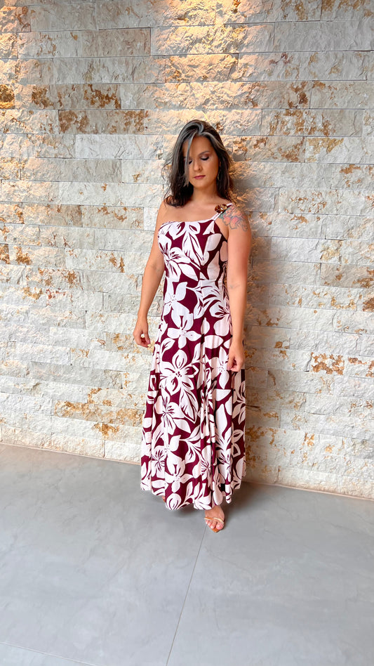 Vestido Midi Manga Nula Broche PIS- Estampado 6035