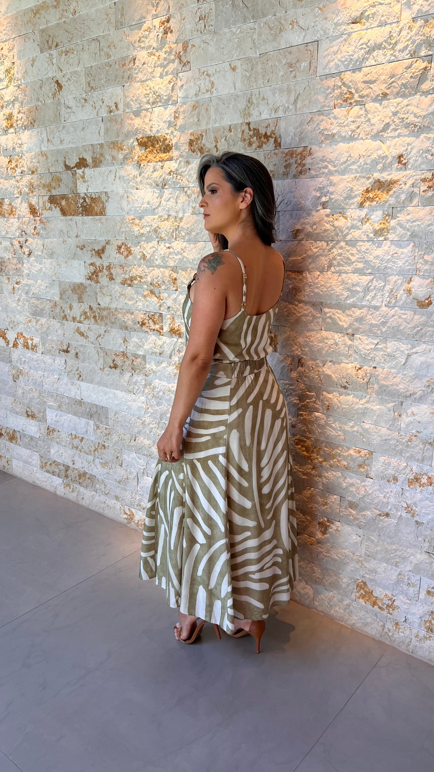 Conjunto Saia Midi Fivela Blusa Alcinha PIS- Estampado 6038