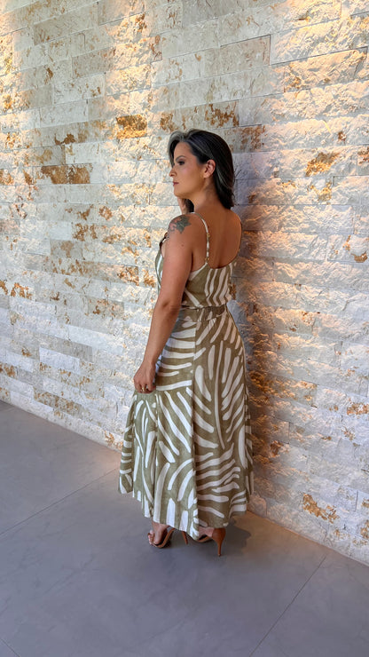 Conjunto Saia Midi Fivela Blusa Alcinha PIS- Estampado 6038