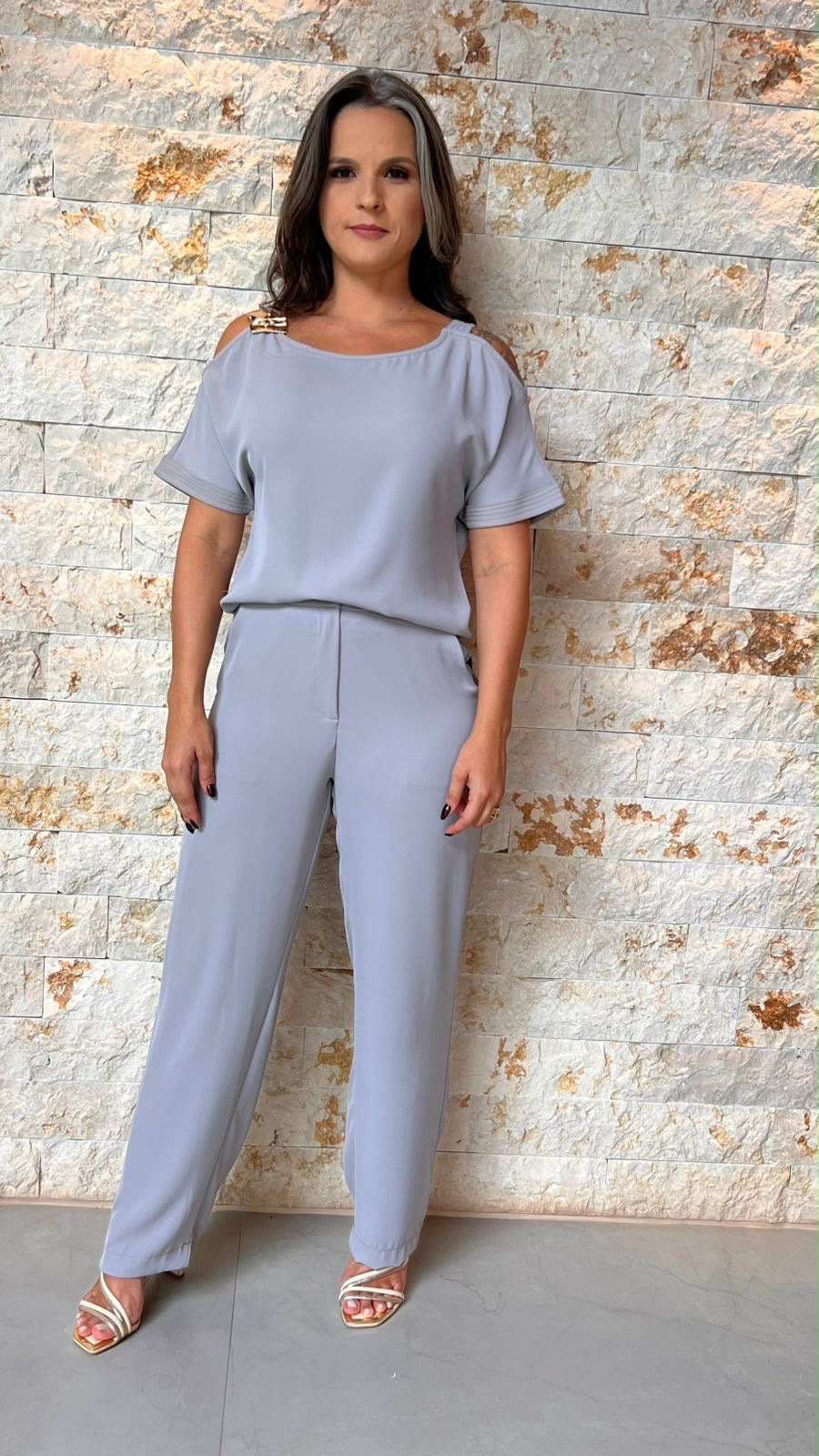 Conjunto Calça Blusa Fivela Dourada PIS- Cinza 6109