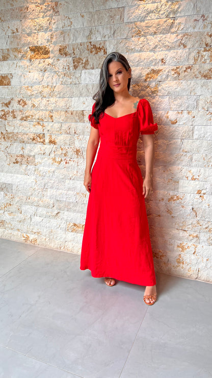 Vestido Longo Manga Princesa ILLU- Vermelho 5524