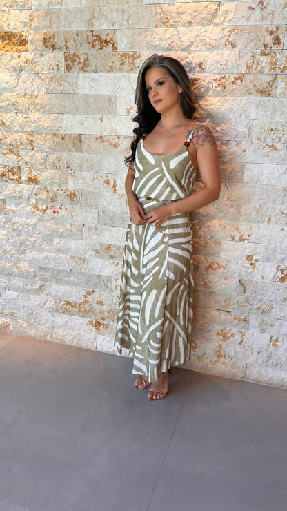 Conjunto Saia Midi Fivela Blusa Alcinha PIS- Estampado 6038