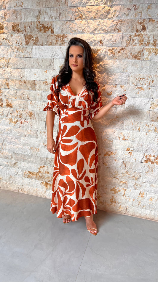 Vestido Midi Manga Buble PIS- Estampado 5737