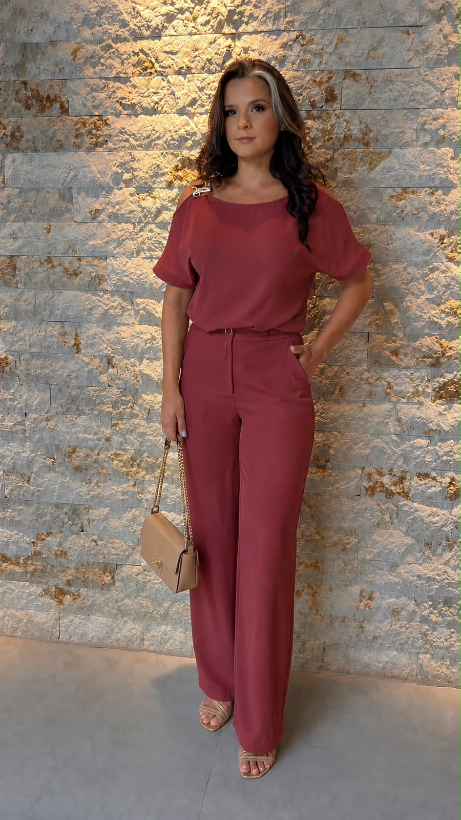 Conjunto Calça Blusa Fivela Dourada PIS- Cherry Red 6109
