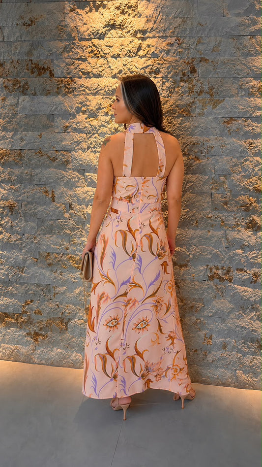 Foliage Longuete Crossover Dress - Rose print