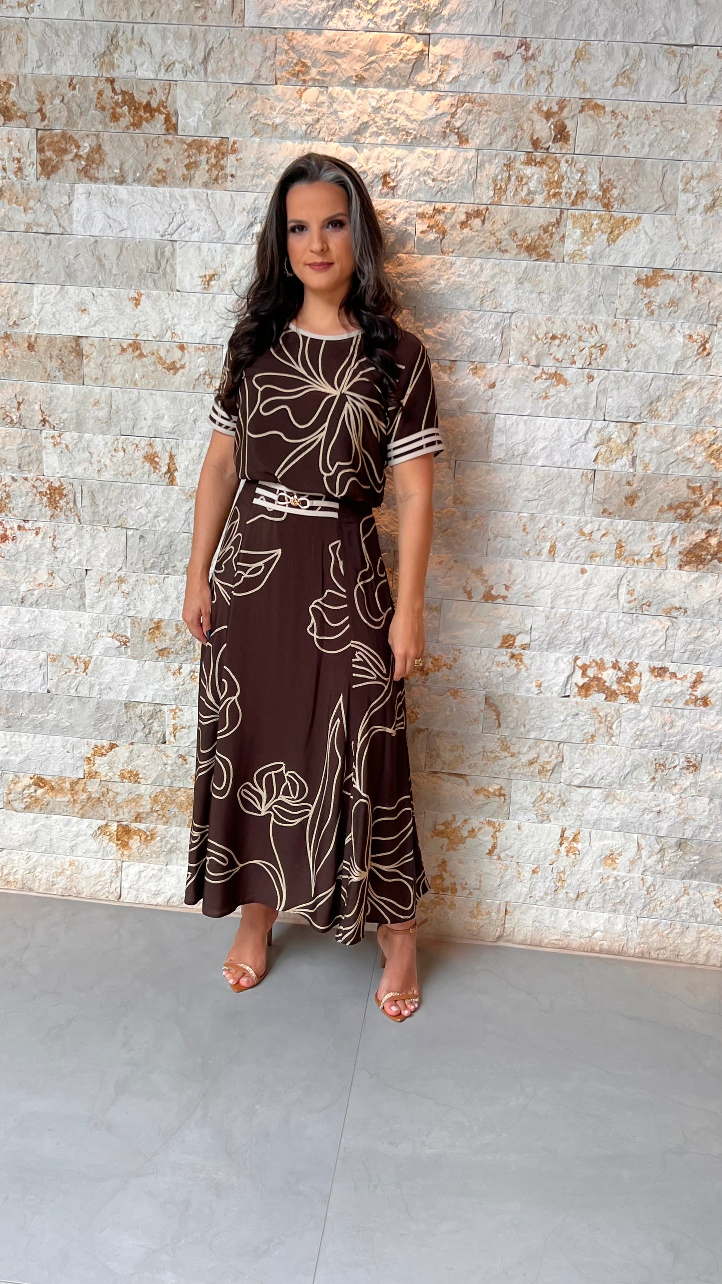 Conjunto Saia e Blusa Midi 3D PIS- Estampado 5739