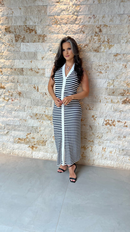 Vestido Midi Malha Stripe PIS- Azul 5938