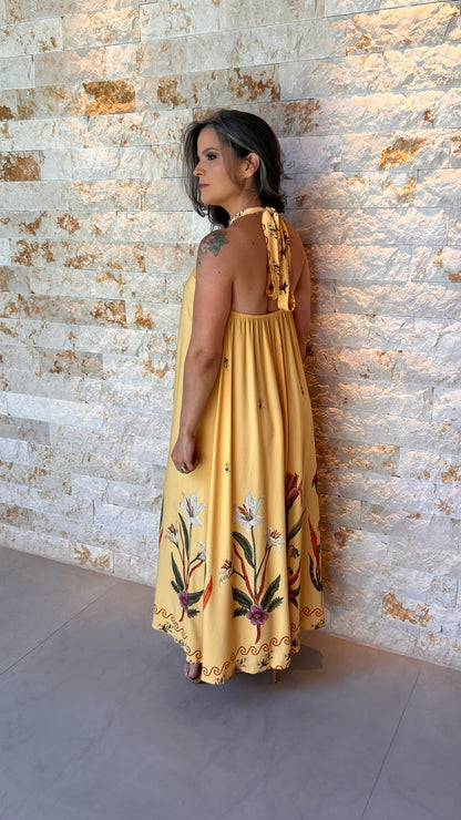 Vestido Longo Amarração POLI- Amarelo 6037